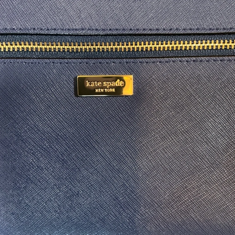 Kate Spade New York Blue Saffiano Leather Zip Wristlet Clutch